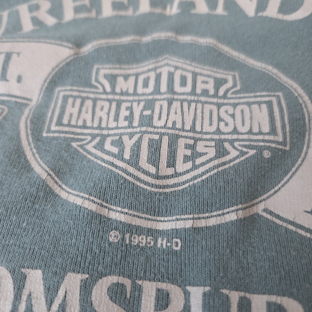 VTG Harley Davidson Womens 3/4 Sleeve T-Shirt‎ Teal Blue Ringer 1995 USA Size M - Picture 6 of 13